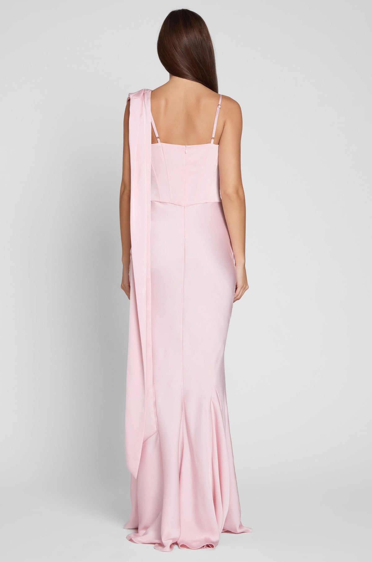 Celine Drapeli Saten Maxi Elbise - Pembe
