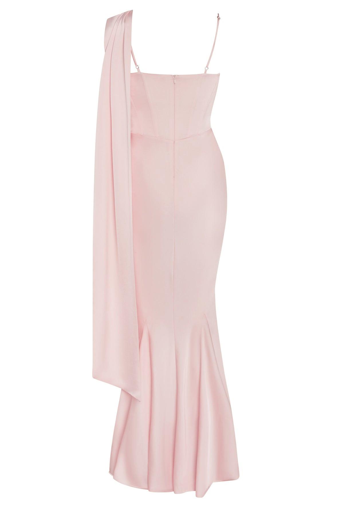 Celine Drapeli Saten Maxi Elbise - Pembe