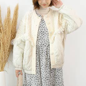 Kurtka dzianinowa Aran z frędzlami i zdobieniami – beżowa