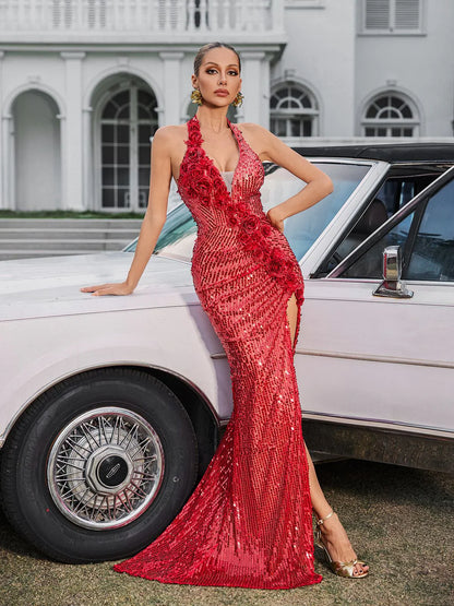 Crystal Muse Korse Tüy Maxi Elbise