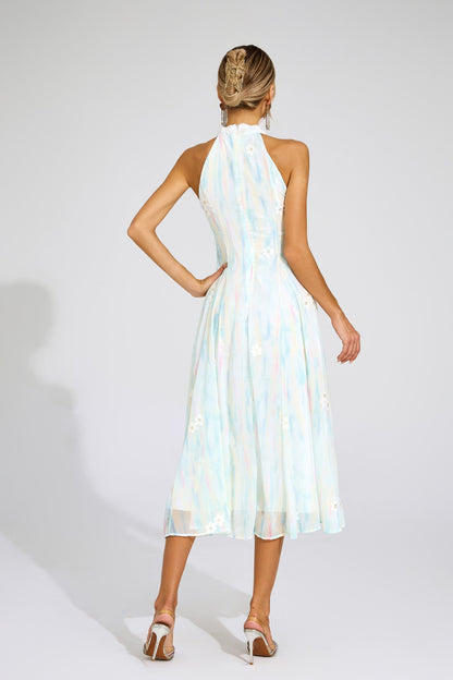 Celeste Pastel Dantel Midi Elbise