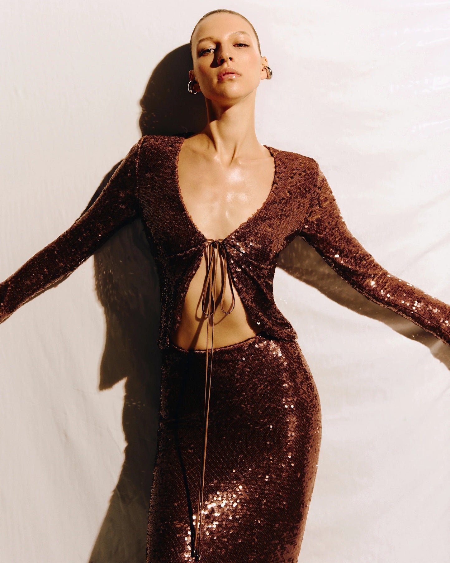 Sierra Bronz Payetli Seti Maxi Elbise