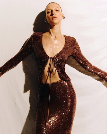 Sierra Bronz Payetli Seti Maxi Elbise