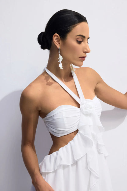 Ophelia Fırfırlı Çiçek Kesimli Maxi Elbise