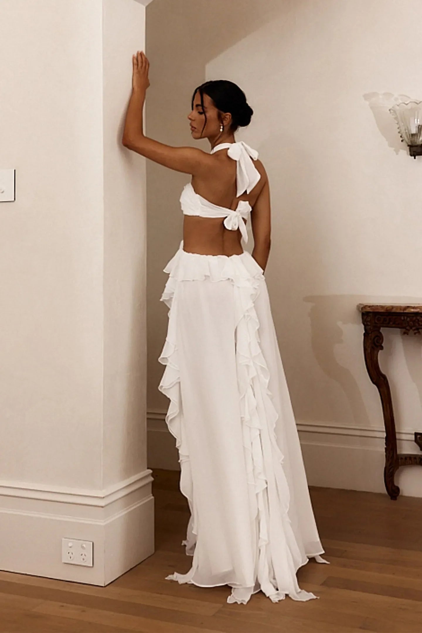 Ophelia Fırfırlı Çiçek Kesimli Maxi Elbise