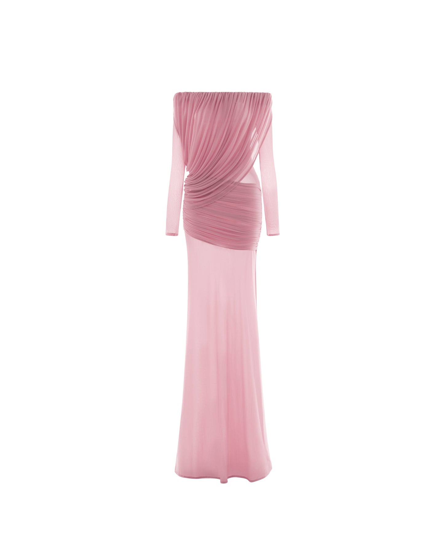 Apolline Drapeli Abiye Maxi Elbise-Pembe