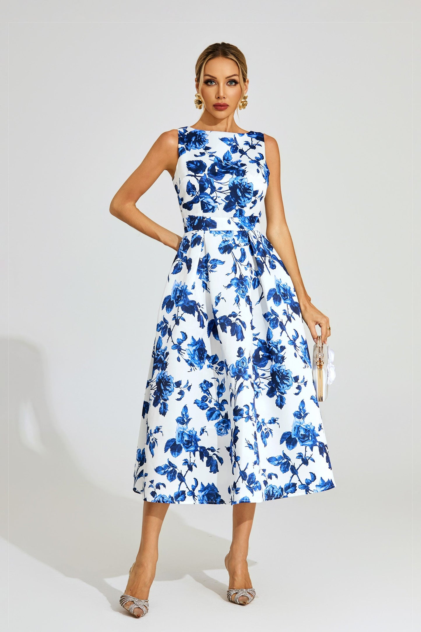 Azure Blossom A-Line Midi Elbise