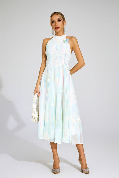 Celeste Pastel Dantel Midi Elbise