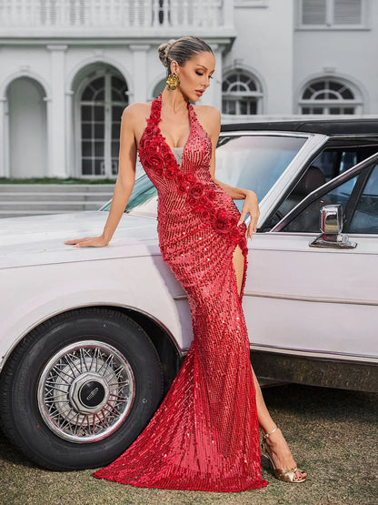 Crystal Muse Korse Tüy Maxi Elbise