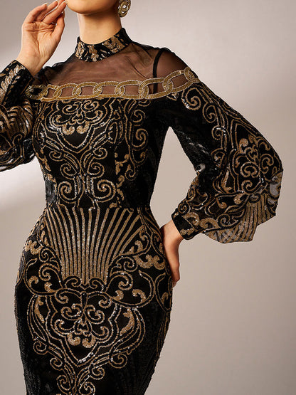 Zelda Lüks Balon Kollu Maxi Elbise