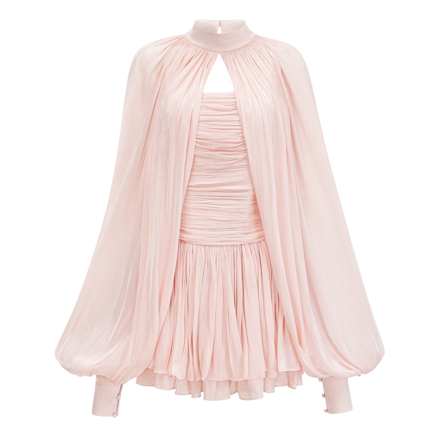 Bernice Pembe Parlak Pelerinli Mini Elbise