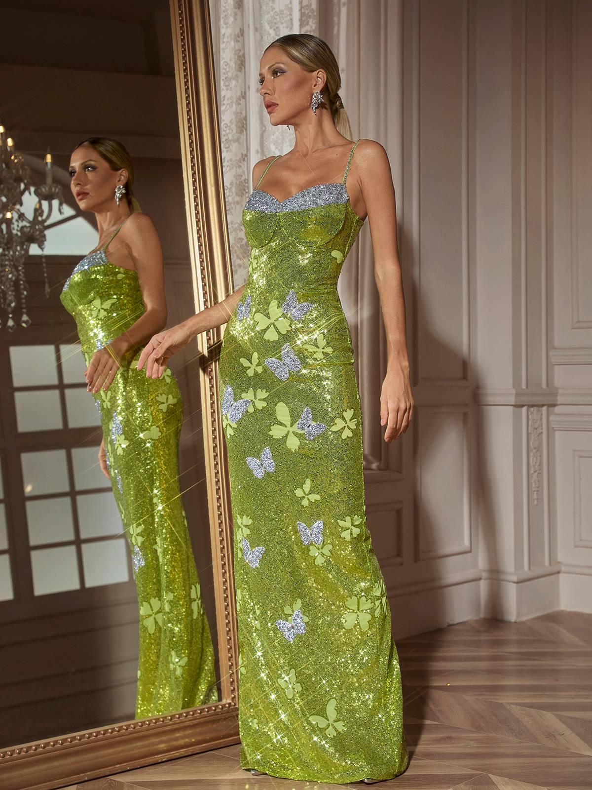 Dayshaun Kelebek Yapay Elmas Payetli  Maxi Elbise