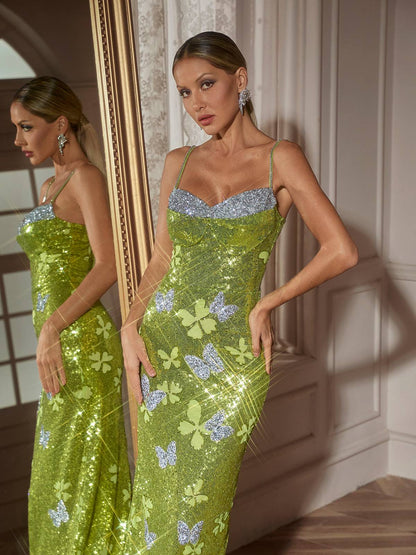 Dayshaun Kelebek Yapay Elmas Payetli  Maxi Elbise