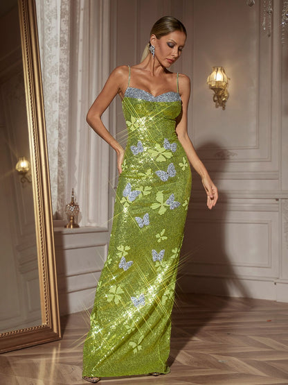 Dayshaun Kelebek Yapay Elmas Payetli  Maxi Elbise