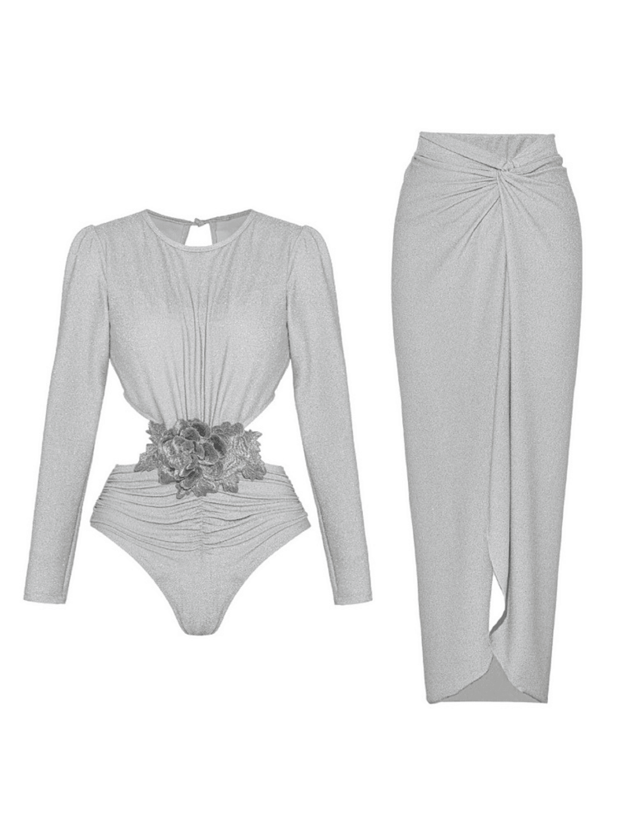 Duru Uzun Kol Çiçek Mayo Pareo İkili Takım