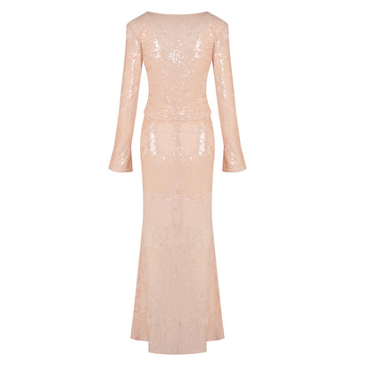 Sierra Rose Altın Pullu Set Maxi Elbise