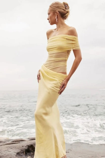 Livia Omuzsuz Drapeli Maxi Elbise