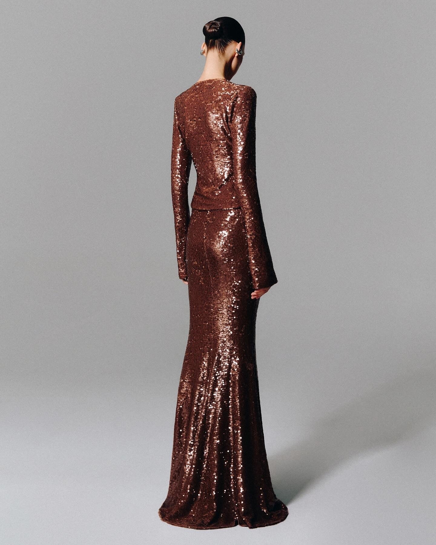 Sierra Bronz Payetli Seti Maxi Elbise