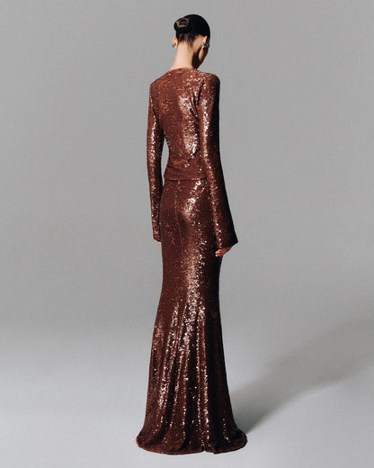 Sierra Bronz Payetli Seti Maxi Elbise