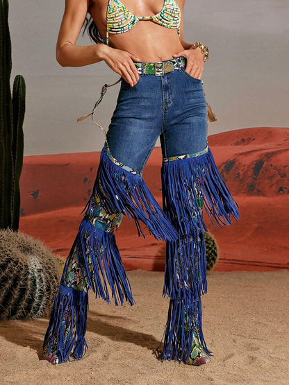 Eleni Denim Püskül Baskılı Mavi Bot