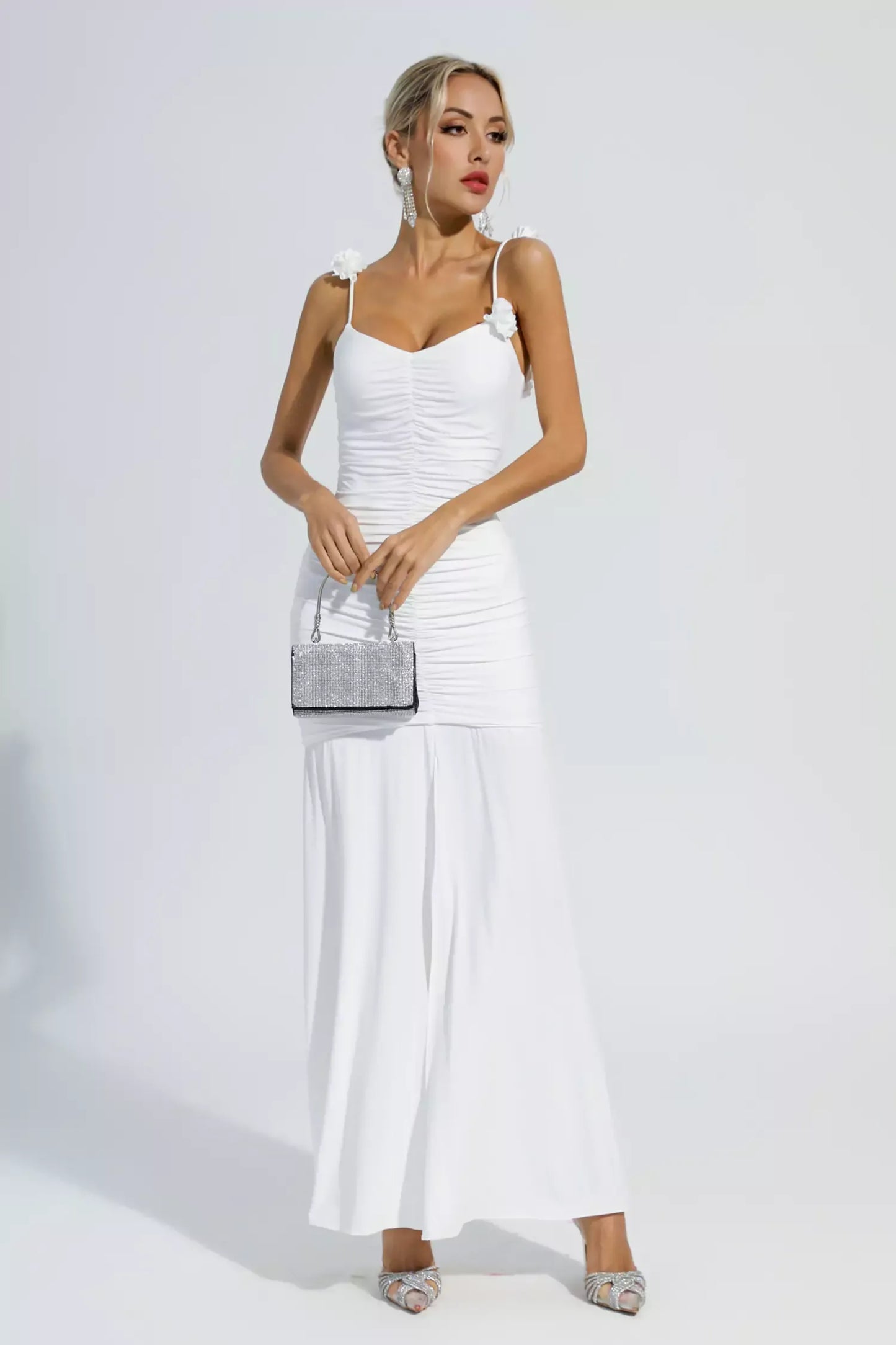 Isla Çiçek Yapraklı Askılı Maxi Elbise