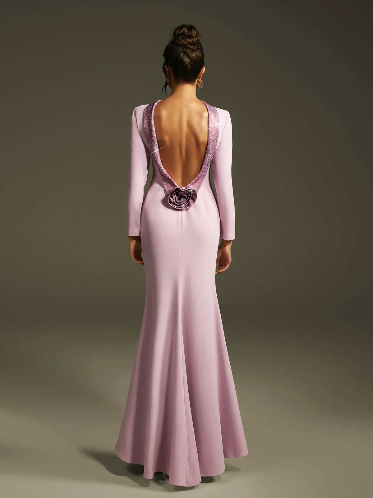 Leylak Kristal Gül Sırtı Açık Maxi Elbise