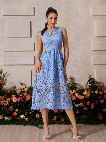 Celeste Kesimli Dantel Midi Elbise