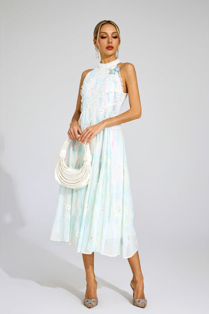 Celeste Pastel Dantel Midi Elbise