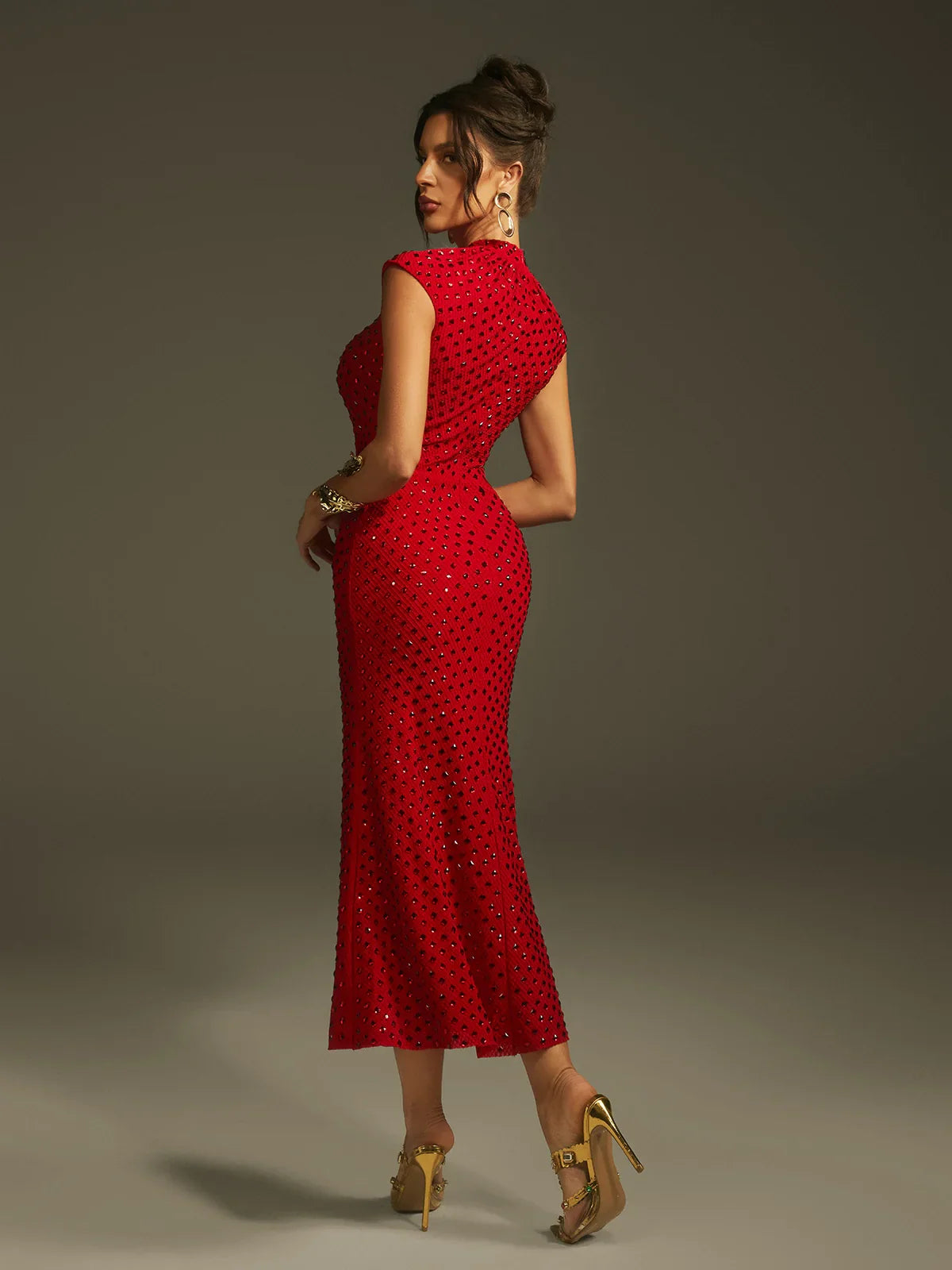 Czerwona kryształowa sukienka midi Rose