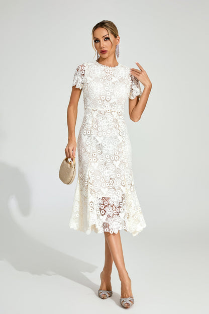 Florence Beyaz Dantel Midi Elbise