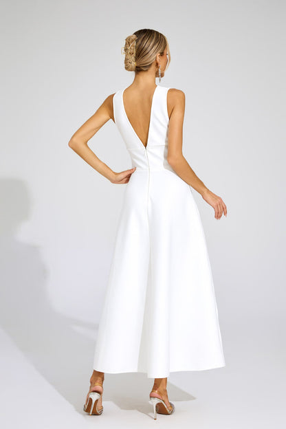 Sukienka maxi Céleste White Crystal Embellished