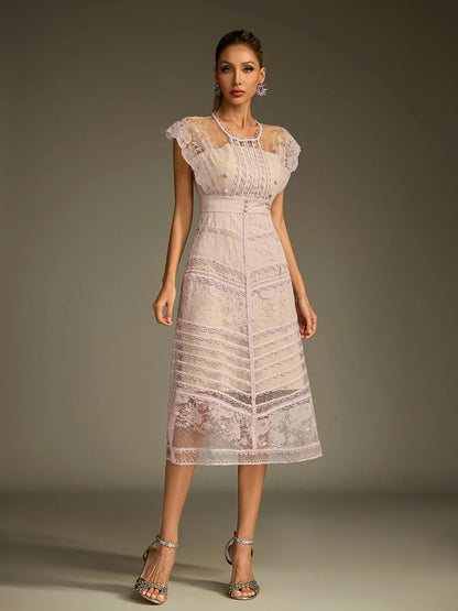 Sukienka midi z koronką i przezroczystością Eclat 