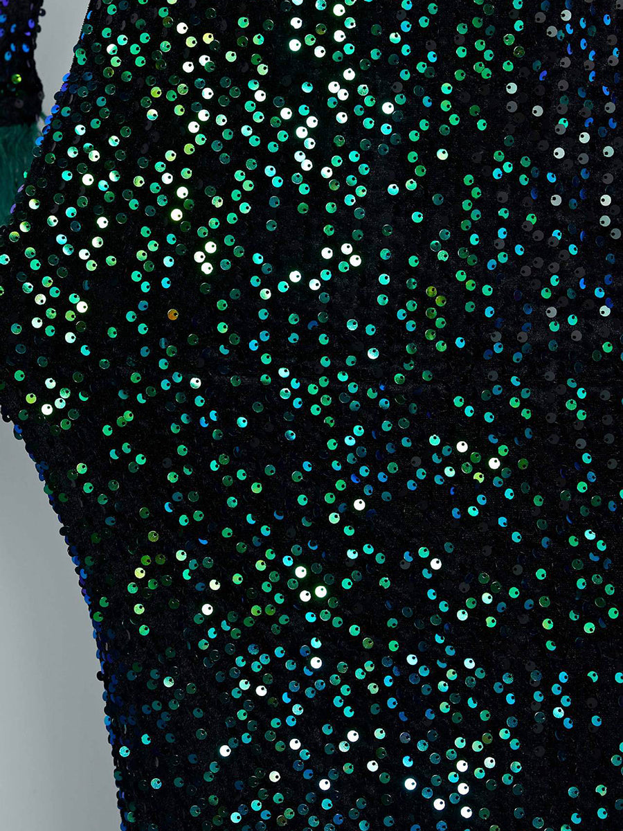 Hesper Omuzsuz Tüy Payetli Abiye Maxi Elbise