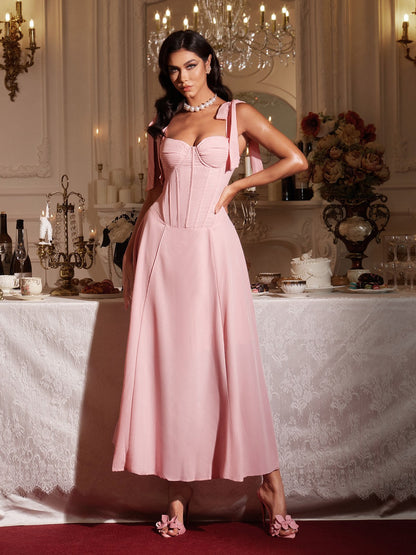 Filadelfo Kolsuz Korseli Bağcıklı Maxi Elbise