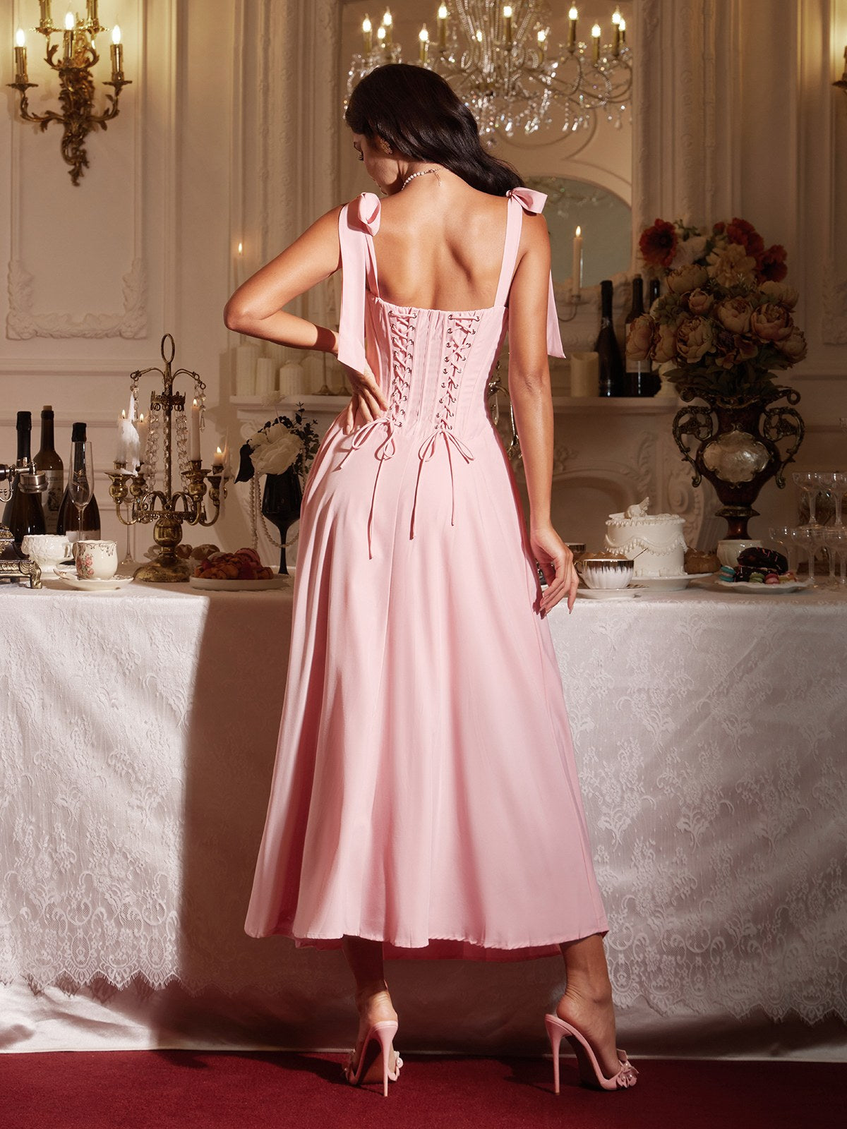 Filadelfo Kolsuz Korseli Bağcıklı Maxi Elbise