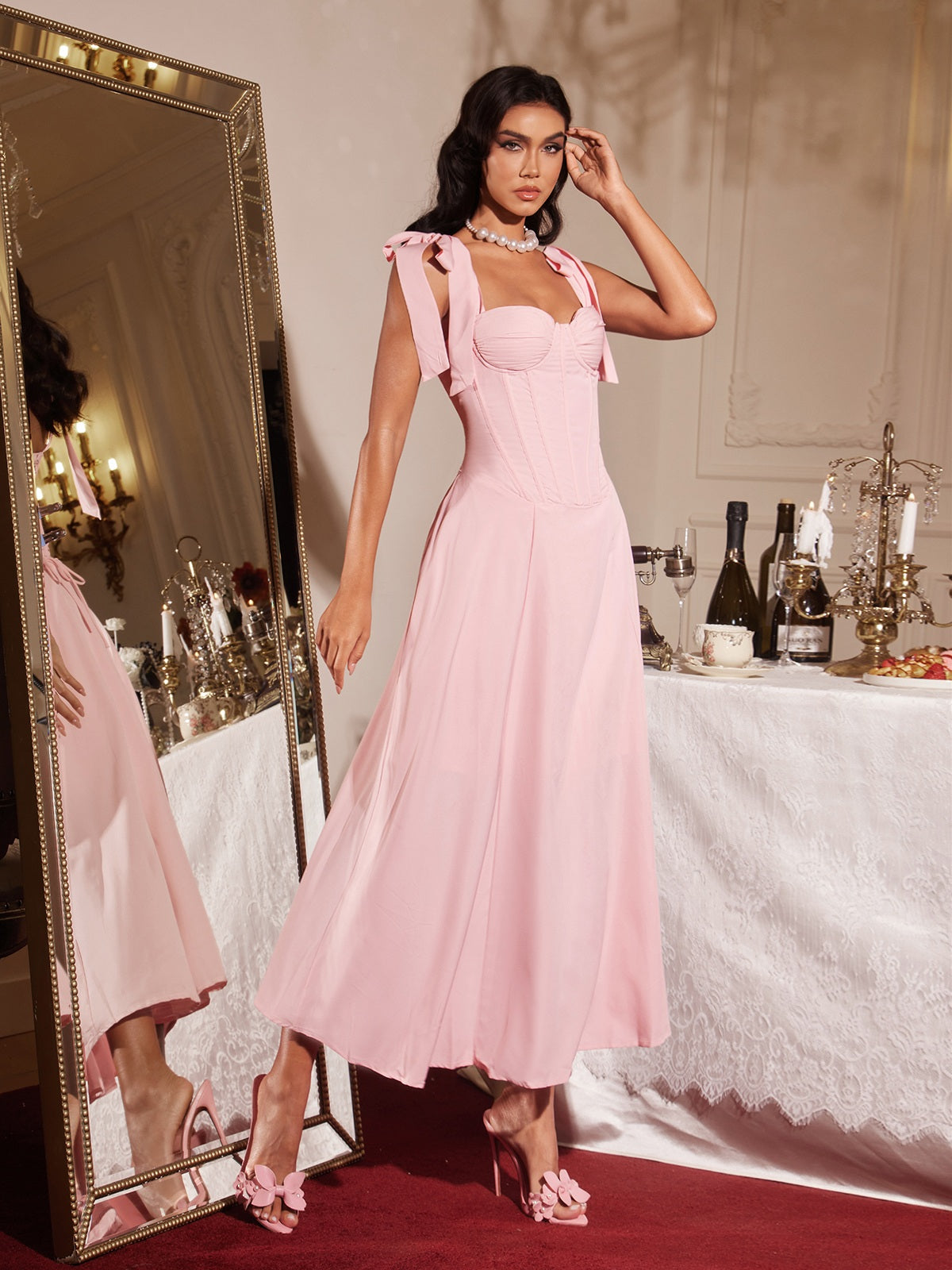 Filadelfo Kolsuz Korseli Bağcıklı Maxi Elbise