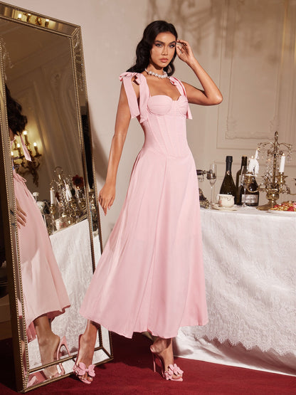 Filadelfo Kolsuz Korseli Bağcıklı Maxi Elbise