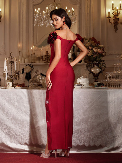 Finella Omuzsuz Çiçekli Bandaj Maxi Elbise