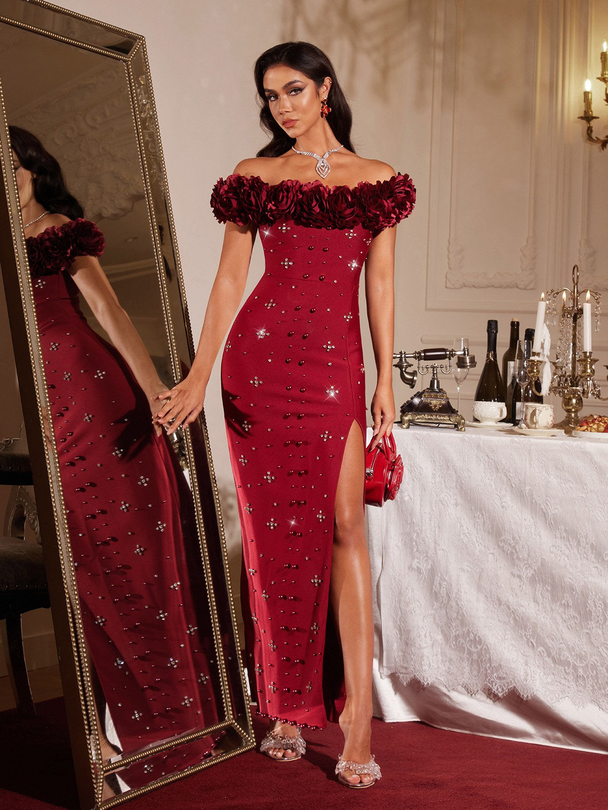 Finella Omuzsuz Çiçekli Bandaj Maxi Elbise