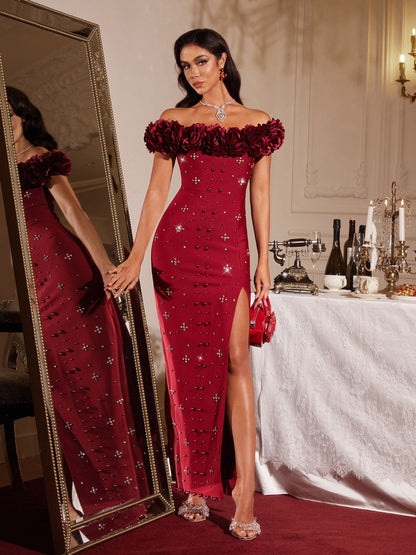 Finella Omuzsuz Çiçekli Bandaj Maxi Elbise