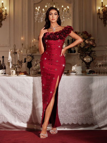 Finella Omuzsuz Çiçekli Bandaj Maxi Elbise