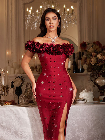 Finella Omuzsuz Çiçekli Bandaj Maxi Elbise