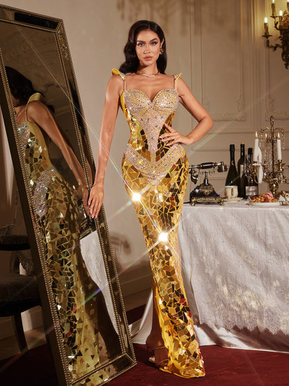 Finnegan Kolsuz Yapay Elmaslı Maxi Elbise