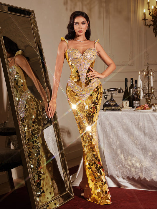 Finnegan Kolsuz Yapay Elmaslı Maxi Elbise