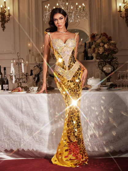 Finnegan Kolsuz Yapay Elmaslı Maxi Elbise