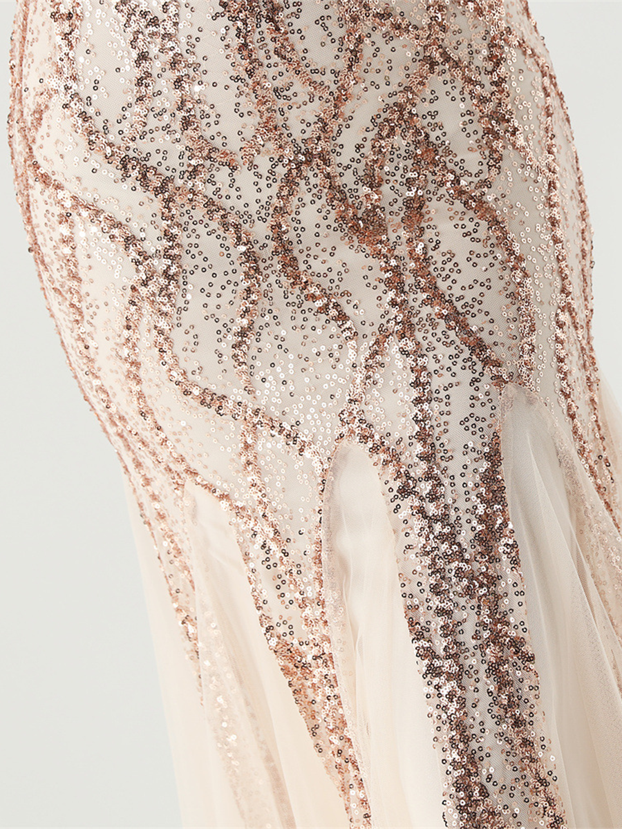 Indigo Payetli File Kolsuz Maxi Elbise