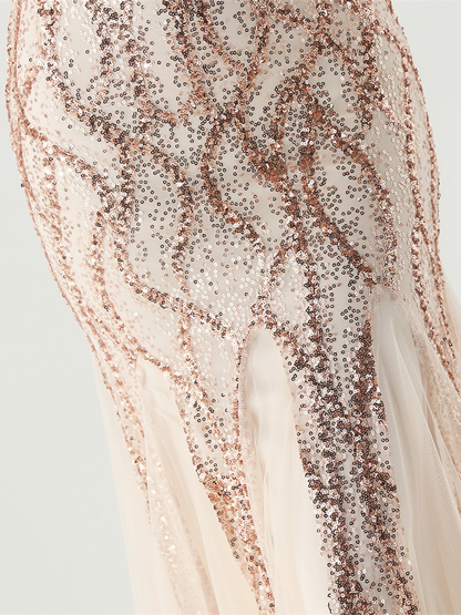 Indigo Payetli File Kolsuz Maxi Elbise