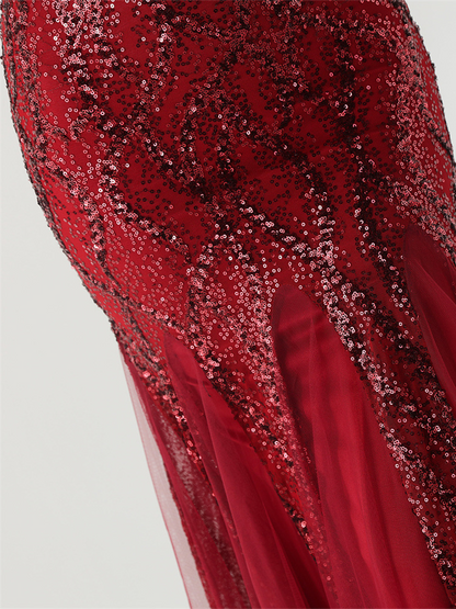 Indigo Payetli File Kolsuz Maxi Elbise