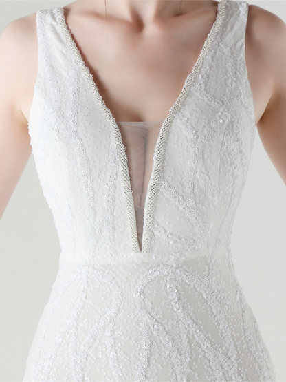 Indigo Payetli File Kolsuz Maxi Elbise