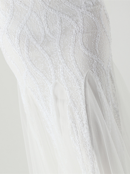 Indigo Payetli File Kolsuz Maxi Elbise